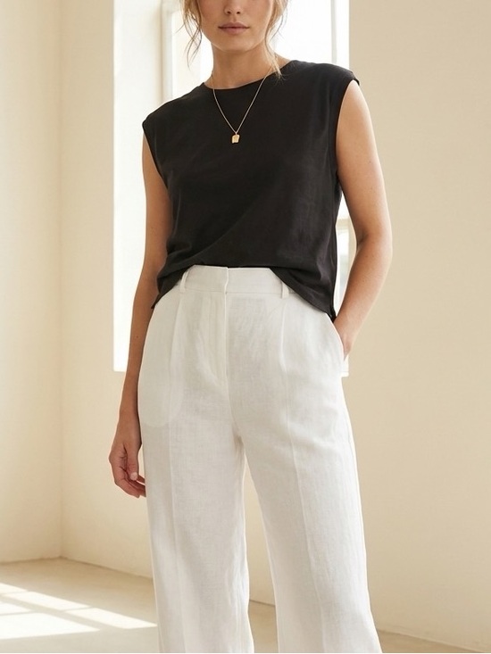 Joie Tops - Joie White Wide-Leg Linen Trousers